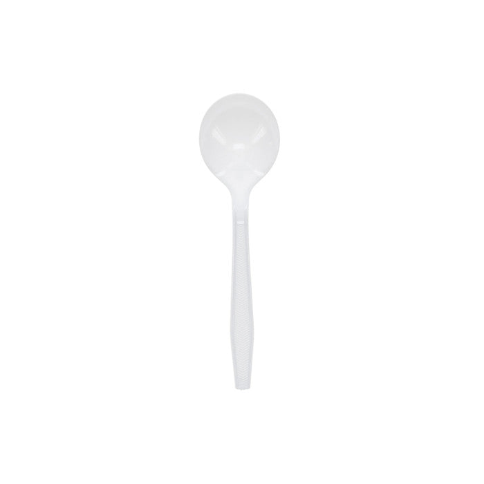 Pactiv YMWSSW, Medium Weight White Plastic Soup Spoon (1000's) *